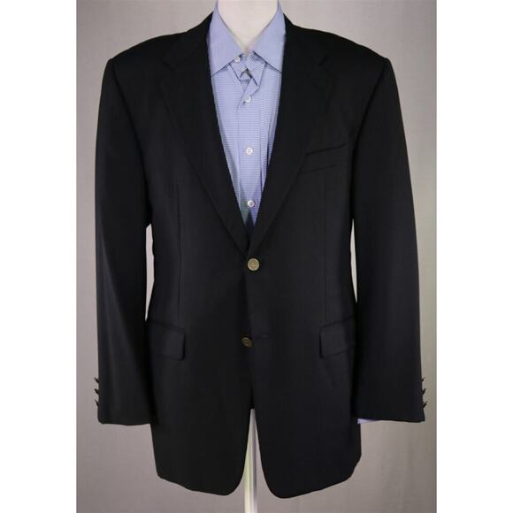 Hickey-Freeman Solid Black w/ Roman Coin Buttons 2-Btn Wool Blazer Jacket 42L - Picture 2 of 9
